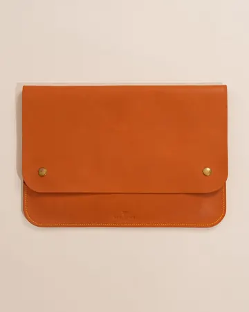 Example: brown leather clutch